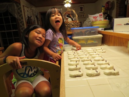 Kasen and Karis making ghost cookies
